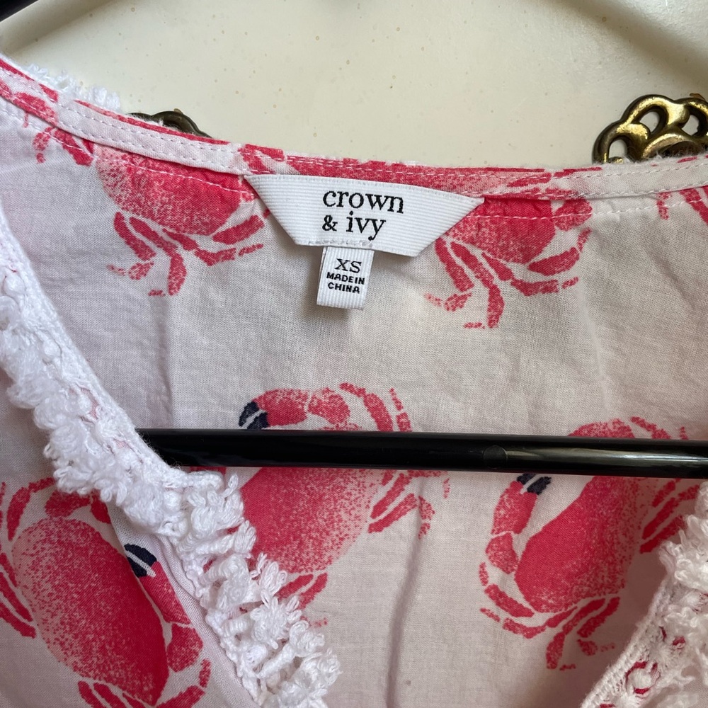 crown & ivy Pink and Teal Crab Print swimsuit coverup / tunic top - Picture 5 of 5